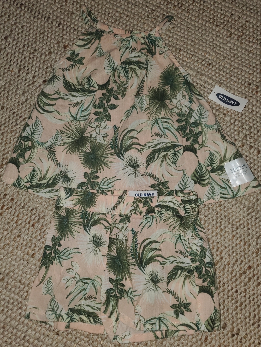 2T Pink and Green Tropical Print Halter Set